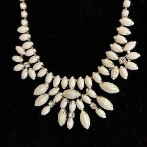 Vintage White Milk Glass Bead Necklace Stamped "By Gale".